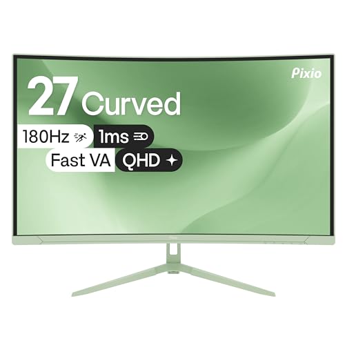 Image of Pixio PXC278 Wave Mint Green 27 inch 180Hz 1440p 1650R Curved Fast VA 1ms GTG Adaptive Sync Gaming Monitor with Mint Green HDMI 2.1 Cable Certified Ultra High Speed 6FT 8K 60Hz 4K 120Hz Nylon Braided