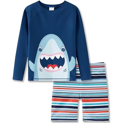 Toddler Boys' Swim Rashguard 4t Bathing Suit Boys Long Sleeve Swimming Trunks Rash Guard Set Kids Swimwear Set Navy/Shark 4T Cover