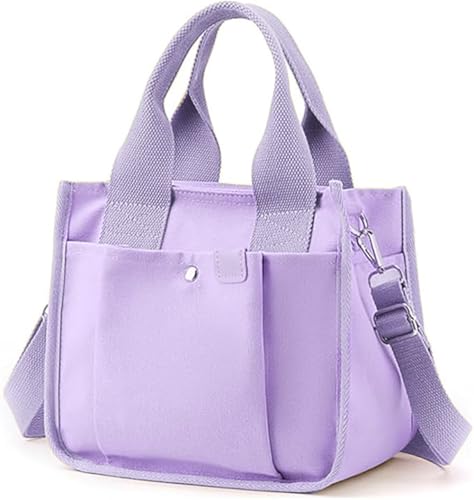 Image of Small Canvas Tote Bag with Zipper, Canvas Multi-Pocket Crossbody Bag Purse Top Handle Satchel Handbags