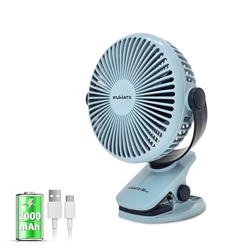 Image of The Better Home Fumato Mini Personal Clip Rechargeable Fan 10 W | 3 Speed USB C Charging | BLDC Silent Motor | 2000 mAh Battery | Up to 6 Hour Backup | Pastel Blue