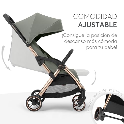 KikkaBoo Silla de Paseo EDEN, Carrito Bebé hasta 22 kg, Plegado Automático, Posición Reclinada, Superligero, Compacto, Verde Militar - imagen 2