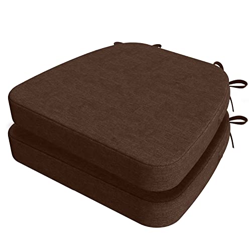 Image of AAAAAcessories D-Shaped Chair Cushions, 2 inch Thick Dining Chair Pads with Ties and Removable, Machine-Washable Cover, 17 inch x 16 inch, Set of 2, Brown
