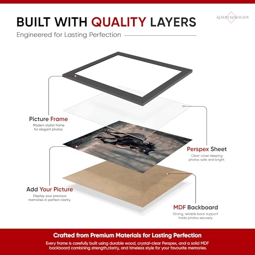 Alison Kingsgate 30 x 20 Dark Grey Photo Frame - Engineered Wood Picture Frame with Shatterproof Perspex Front - Ideal for Certificates & Artwork - Wall Hanging