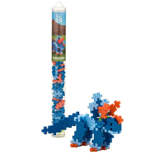 Plus Plus 3D Dinosaur Figure Building Block Set, 70 Mini Interlocking Puzzle Pieces, Fun Stem Toys for Kids - Triceratops Maker Tube