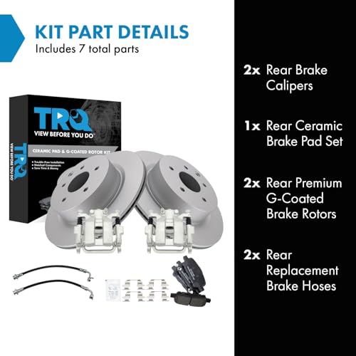 Image of TRQ Rear Brake Pad and Rotor Set Ceramic Coated Rotors Calipers Compatible with 2005-2007 Infiniti G35 2007-2008 Nissan 350Z