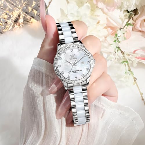 Image of OLEVS Gold Watches for Women Original Luxury Small Square Diamond Wrist Watch Analog Quartz Stainless Steel Waterproof Stylish Ladies Watch Date