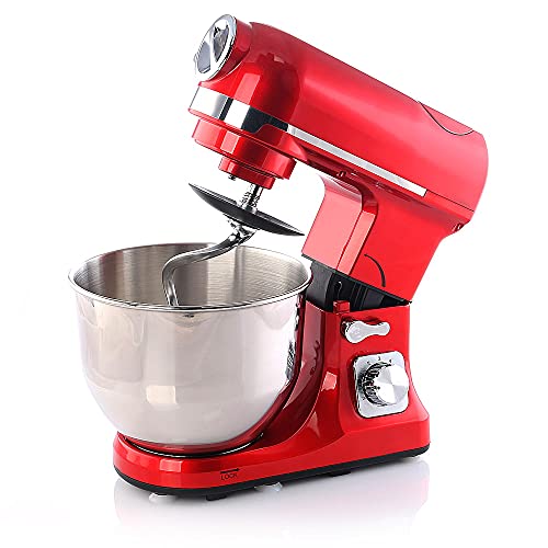 BEM Küchenmaschine Alex in rot, 1800W, Schüssel 5L, Mixer, Fleischwolf, Planetenrührwerk, Knethaken, Schlag-Rührbesen… – Bild 3