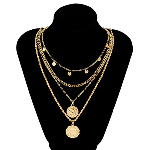 MJartoria Layered Necklaces for Women Trendy Retro Coin Pendant Chain Necklaces Dainty Link Chain Choker Necklaces for Jewelry Birthday Gifts4