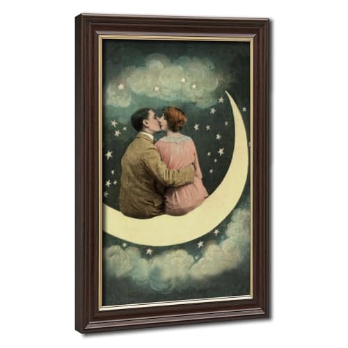 Toile couple sur la lune cadre suspendu idée cadeau vintage romantique