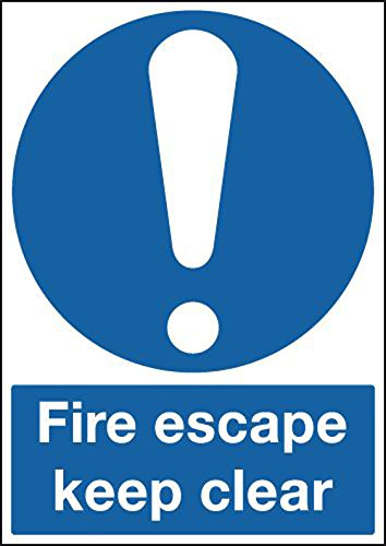 Schild 'Fire Escape Keep Clear' – Selbstklebend, 150x200 Mm, Blau/weiß – Für Fluchtwege In Küchen, Büros, Restaurants