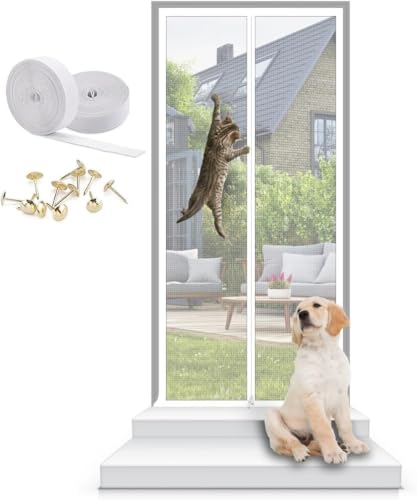 tylxayoxa Puerta Mosquitera Reforzada For Gatos, 90 X 220 Cm, Segura For Mascotas con Doble Cremallera For Perros Y(70x200cm)