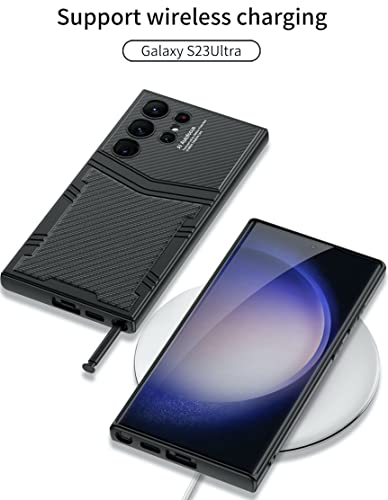 Image of BOUNCEBACK Slim Metal with Leatherette Back Case Cover for Samsung Galaxy S23 Ultra 5G / Galaxy S23 Ultra Case Cover - (Litchi Black | Leather)