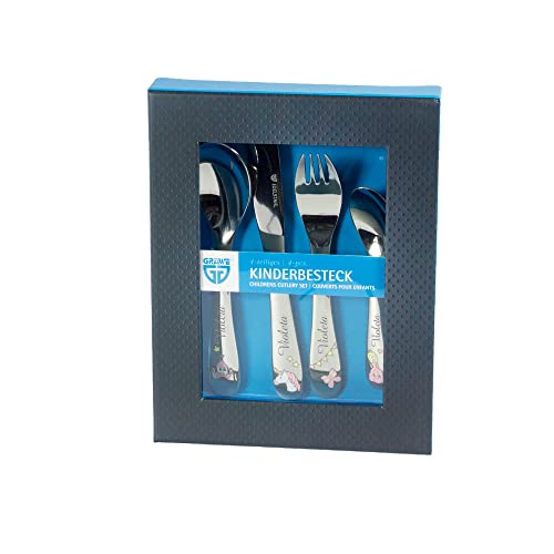 Cubiertos personalizados de princesas/Cubertería infantil con nombre grabado/motivo ''princesitas'' / 4 cubiertos con el nombre grabado/Acero inoxidable/Regalo para Nacimiento o Bautizo