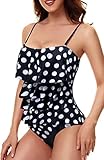 3.Control de la barriga: La parte superior del tankini con volantes y la parte inferior con cintura alta, ofrece una gran cobertura y oculta su barriga; el acolchado suave y extraíble proporciona un gran apoyo; y el diseño Racerback con correas ajustables le ayudan a empujar hacia arriba.