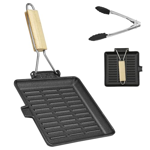 AWAOVV Steakpfanne Gusseisen,20x20cm Grillpfanne mit Klappbarem Holzgriff und Lebensmittelclips,Klappbarer Gusseiserne Pfanne, Antihaftbeschichtet Grillplatte Induktion Fischpfanne Eckige Pfanne AWAOVV Steakpfanne Gusseisen,20x20cm Grillpfanne mit Klappbarem Holzgriff und Lebensmittelclips,Klappbarer Gusseiserne Pfanne, Antihaftbeschichtet Grillplatte Induktion Fischpfanne Eckige Pfanne