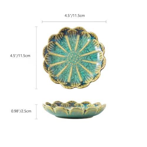 Image of Lotus Ring Holder Dish Small Indoor Ash Tray, Ceramic Dessert Plate Trinket Jewelry Holder Organizing Necklace Earrings for Parents Friends Sister, Deep Green. All Jewelries Are NOT Included.