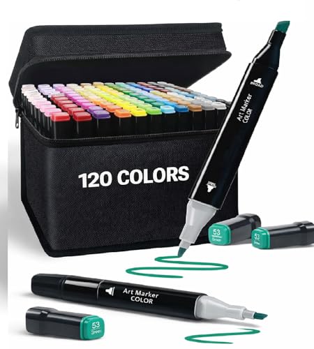 Image of Finaxo Colors Art Markers Sketch Pen Dual Tip Artist Art Marker Vibrant Colors Set For Coloring Sketching Drawing Painting,Twin Head Permanent Sketch Markers Pen With Carry Case,Multicolor (120)