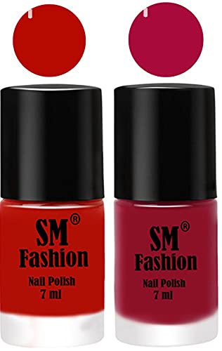 Image of Long Lasting Nail Polish | Nail Paint Combo 7 ml Each) - Set of 2 Red Orange-Raspberry