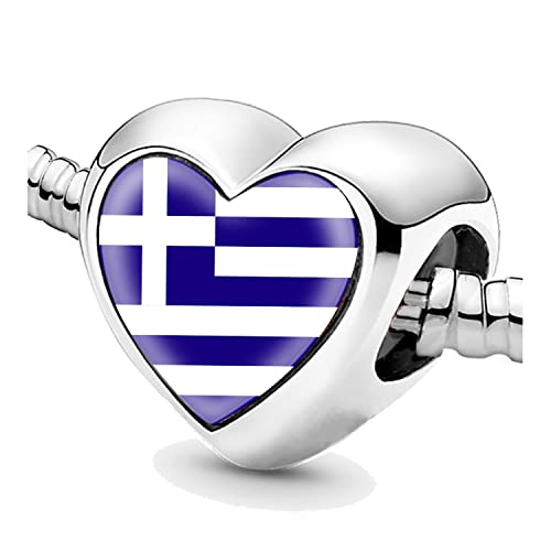 Bon4azuré Perline per Braccialetti Bandiera della Grecia Ciondoli in Argento per Donne Regali di Gioielli con Perline di Fascino Idee Regalo per Donne