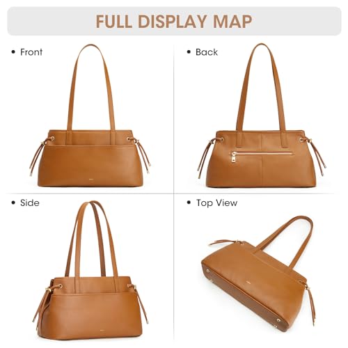 Image of Kattee Premium Leather Shoulder Bag for Women with Drawstring | Top grain pebbled leather with drawstring sides, roomy pockets, and space for a 7.9-inch tablet.