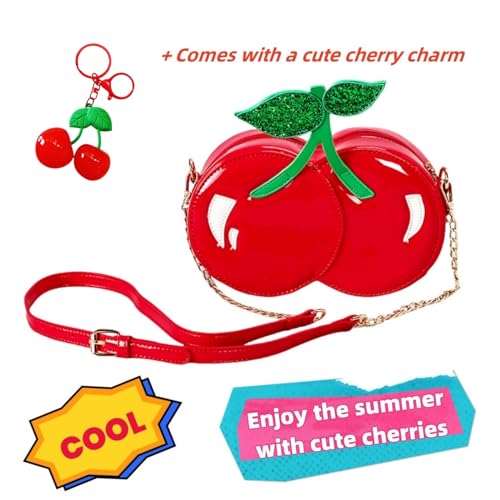 Novelty Handbags, Fun Shape Purse Chainstrap Glitter,Cherry shaped purse.2