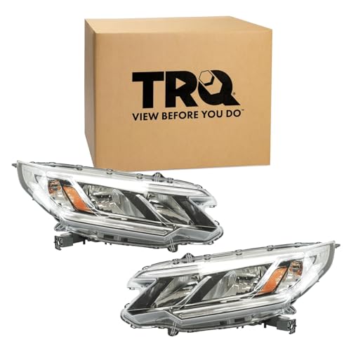 Image of TRQ Driver and Passenger Side Headlight Assembly Set Compatible with 15-16 Honda CR-V LX without LED Daytime Running