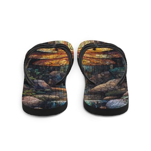 Dragonfly Stained Glass Art Flip-Flops, Colorful Insect Print Sandals, Summer Beach Shoes, Comfy Casual Footwear3