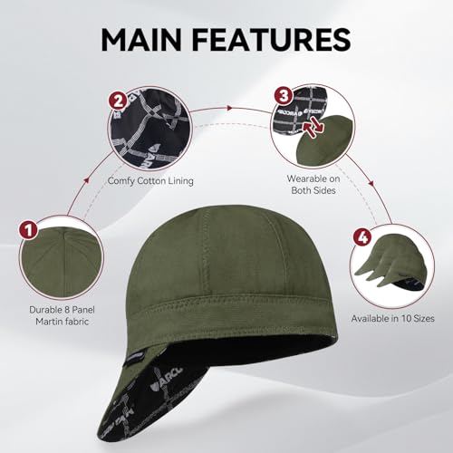Image of ARCCAPTAIN Reversible Welding Cap, 8-Panel FR Welders Cap, Olive, 7 5 /8