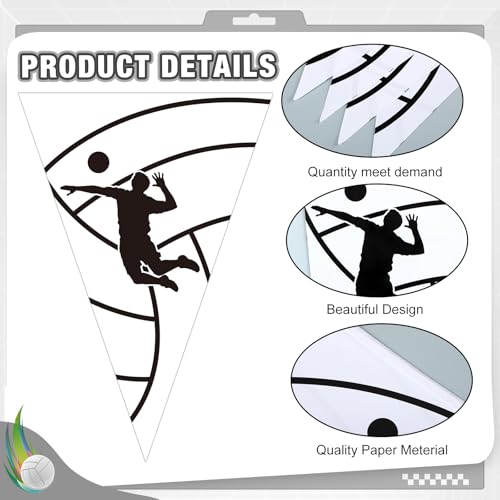 Image of Jetec 5 Pack Volleyball Party Decorations - 49 Ft Sports Pennant Banner Flags for Senior Night, Team Banquet, Birthday Supplies - Black & White Triangle Garland for Indoor Outdoor Decor