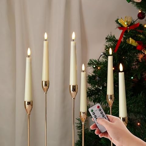 Eywamage Short Ivory Flameless Taper Candles with Remote, Flickering Battery LED Wax Candlesticks Set of 6 Cover