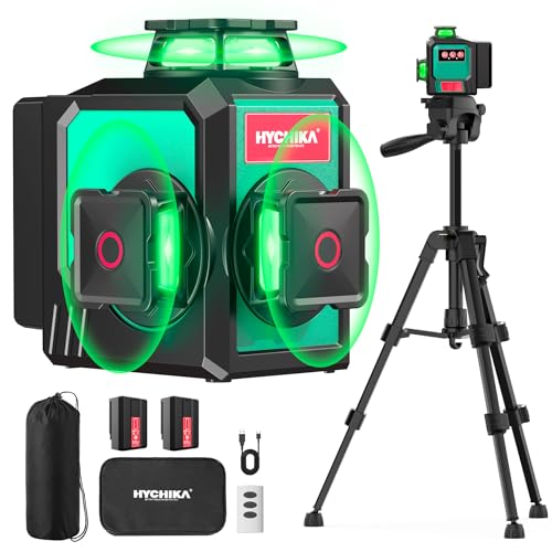 HYCHIKA Nivel Laser Autonivelante 360 Grados, Nivel Láser con Trípode 12 Líneas, 1 x 360° Horizontal y 2 x 360° Verticales, 2 x 3000 mAh Batería, Control Remoto, Bolsa de tela, IP54