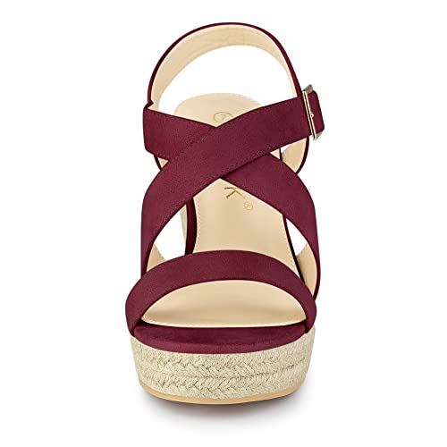 Allegra K Women's Espadrilles Platform Slingback Burgundy Wedges Sandals 7.5 M US3