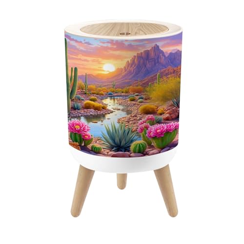 Caneca de basura pequeña con tapa y diseño cactus