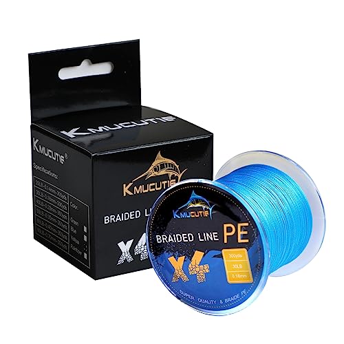 Kmucutie Braided Fishing Line 4 Strands 10lb-80lb Superline Abrasion Resistant Braided Lines Super Strong High Performance PE Fishing Lines (Blue, 10BL/0.1MM/300YDS)