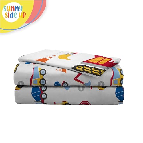 Image of Sunny Side Up Construction Zone Toddler Sheet Set - 3 Piece Toddler Bedding Set Includes Pillow Cover - Super Soft Trucks Microfiber Sheets