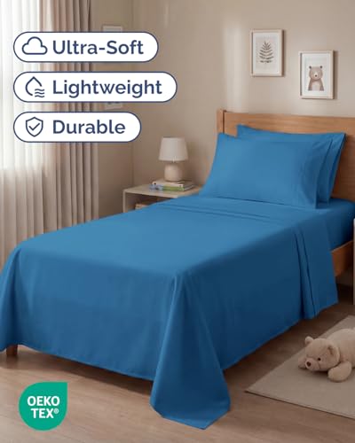 Image of Twin 4 Piece Bed Sheet Set - Soft, Breathable & Cooling Sheets - Denim Blue