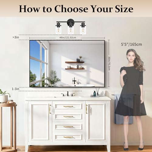 Image of COFENY Black Bathroom Mirror for Wall, 30x48 Inch Rectangle Mirrors with Metal Frame, Modern Vanity Wall Mirror Decor for Bathroom Living Room, Entryway Hangs Horizontal or Vertical