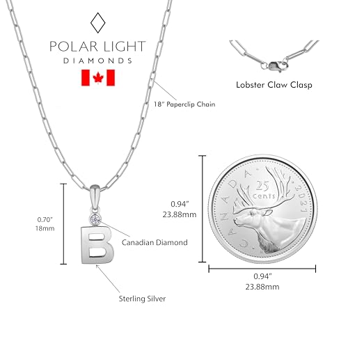 Sterling Silver Initial Pendant Necklace with Canadian Diamond, Select Your Initial A, B, C, D, E, F, G, H, I, J, K, L, M, N, O, P Q R S T U V W X Y Z4