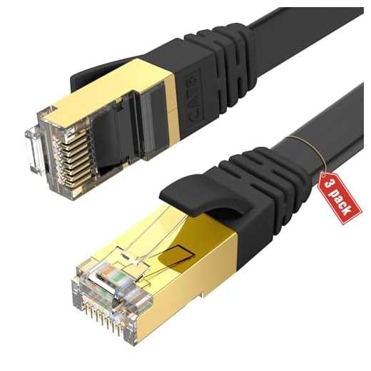 Ercielook CAT8 Ethernet Cable 3 ft (3 Pack) High Speed, Shielded Flat Internet Cable with Clips, Weatherproof S/FTP UV Resistant for Router/Gaming/Modem - Black