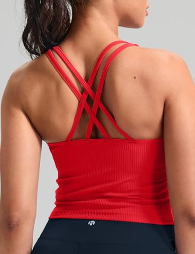 Image of HeyNuts Zeal Bras Longline Ribbed Medium Support Sports Bras, Crisscross Back Tank Tops with Removable Pads A-D Cups