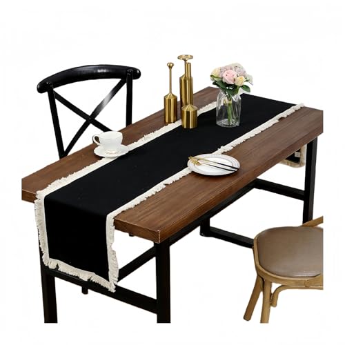 Camino para Mesa Camino De Mesa Sencillo De Algodón Y Lino para Vacaciones, Mantel De Tiras De Borlas Tejidas De Lino Natural, Mantel De Mesa - Negro - 30*160Cm