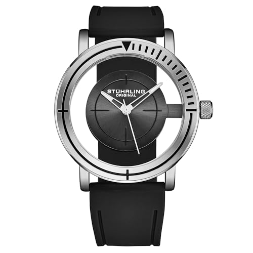 Stuhrling Aviator Quarzuhr, transparentes Gehäuseelement, klassischer Fliegerstil mit Kautschukarmband