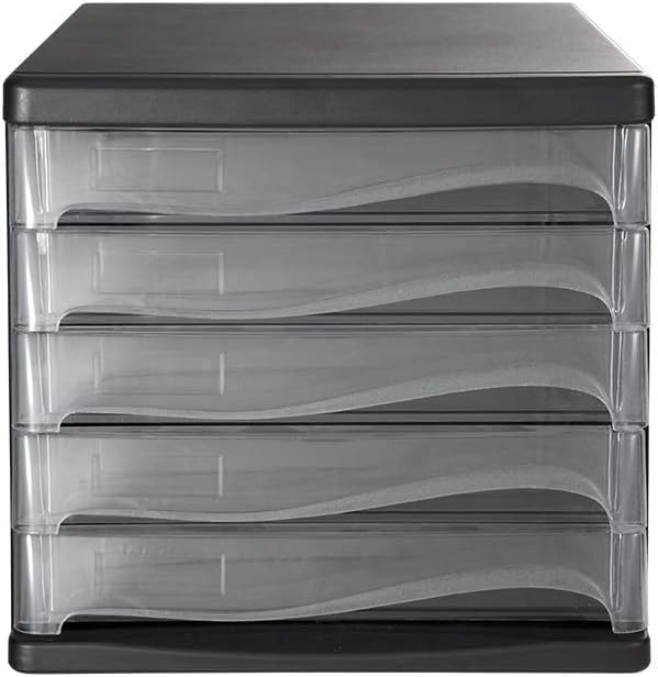 Archivio in plastica nera a 5 cassetti - Soluzione di archiviazione desktop per Home Office Archive Manager nize Documenti e forniture per ufficio Sistema di archiviazione