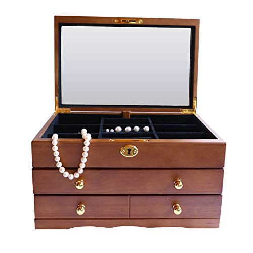 Hlake Jewelry Storage Box Multifunctional Wooden Jewelry Box with Lock Vintage Flannel Jewelry Storage Box Bracelet Jewelry Box Beige, Brown (Color : Brown)