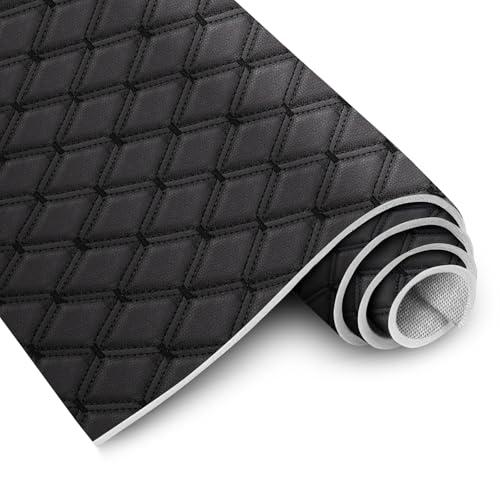 Image of 1 Yard Vinyl Faux Leather Quilted Fabric Foam Backed,63 inch Wide DIY Upholstery Fabric for Car Headliner,Home Decor, Headboards,and More,Black