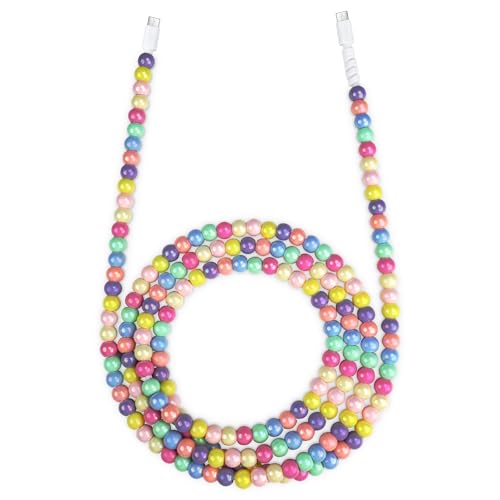 Aolcev USB C Cable 66W USB to USB C Charging Cord 6.6FT/2M Long Beaded for iPhone Charger Cable Cute USB Type C Pearl Fast Charger Cord for iPhone 17 16 Pro/16 Pro Max/16 Plus 15 Pro Max Plus Colorful