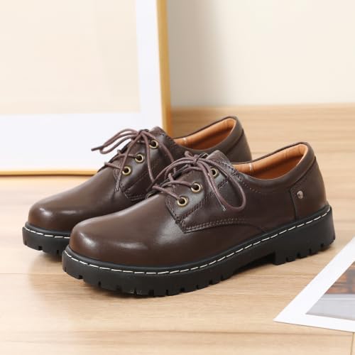 Image of Women Oxford Shoes Plain Toe Lace Up Non-Slip Platform Dress Shoes