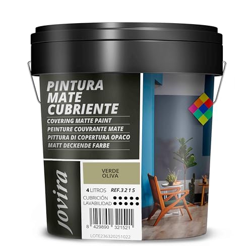 JOVIRA PINTURAS Pintura Mate Cubriente | Colores | Pintura interior-exterior con excelente poder cubriente. (4 Litros, Verde Oliva)-T