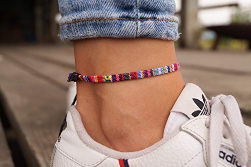 Boho Surfer Anklet Unisex - Ethno Ankle Bracelet for Women and Men - Handmade Beach Jewelry & Festival Accessories - 100% Waterproof and Adjustable - Thin String Rope Anklet (Pink)