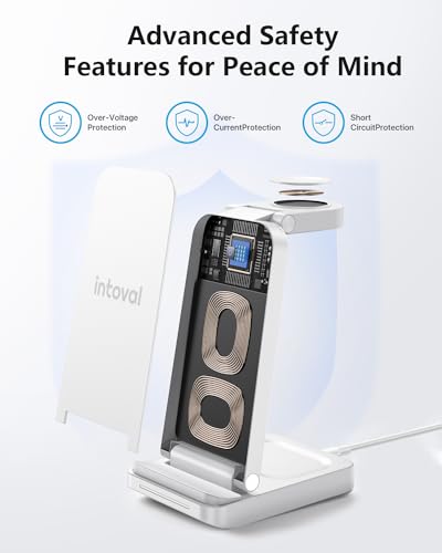 Intoval 3-in-1 Pixel Watch 1 Charger, Portable Wireless Charging Station for Google Pixel Watch 1, Pixel 8/8 Pro, Folding Charging Stand for Google Pixel Watch 1 gen (G3, White)
